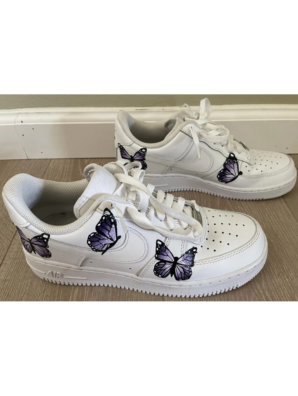 Nike Air Force 1 Custom White Purple Butterfly Shoes Men Size 7.5 / Women Size 9